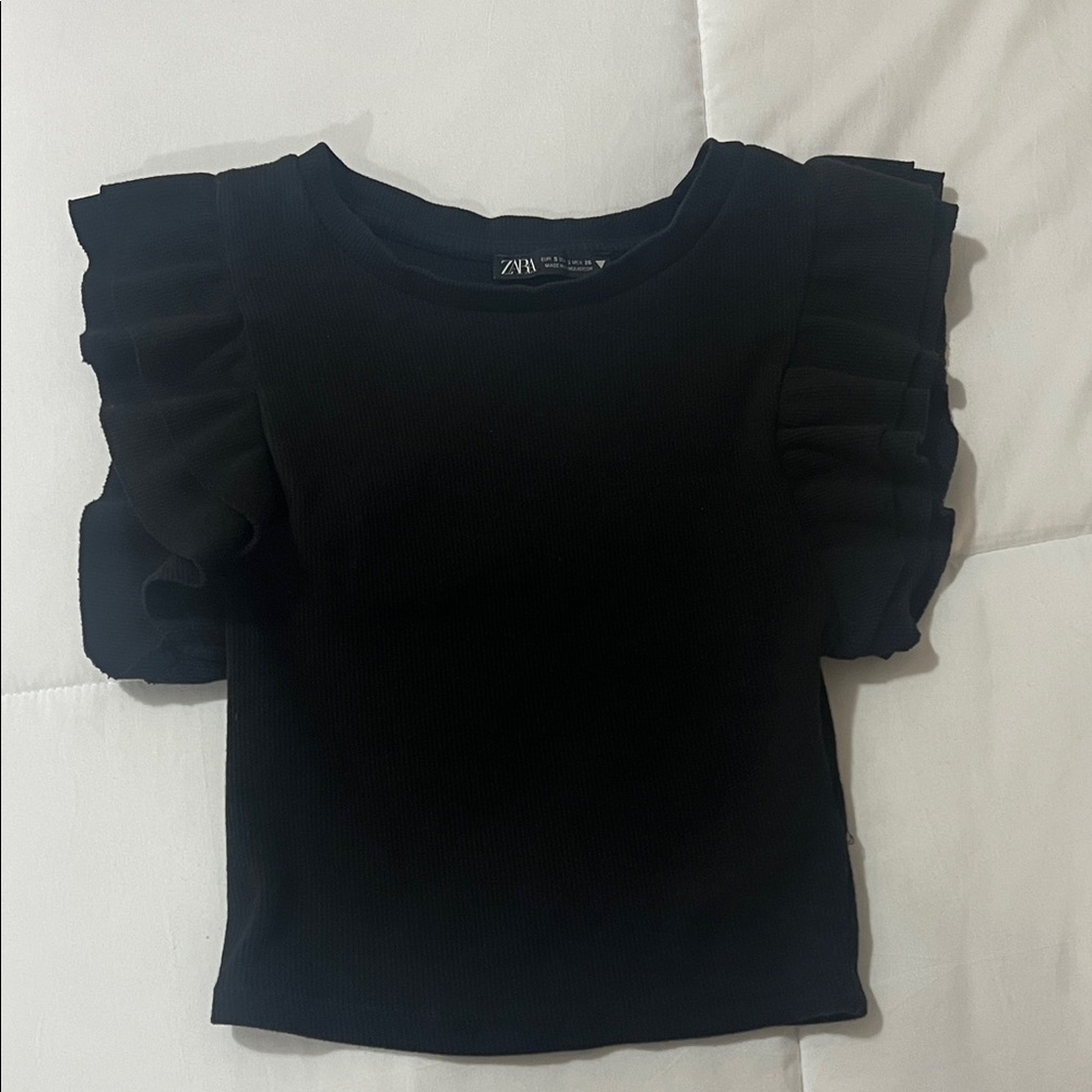 Zara Elegant Black Ruffle Blouse
